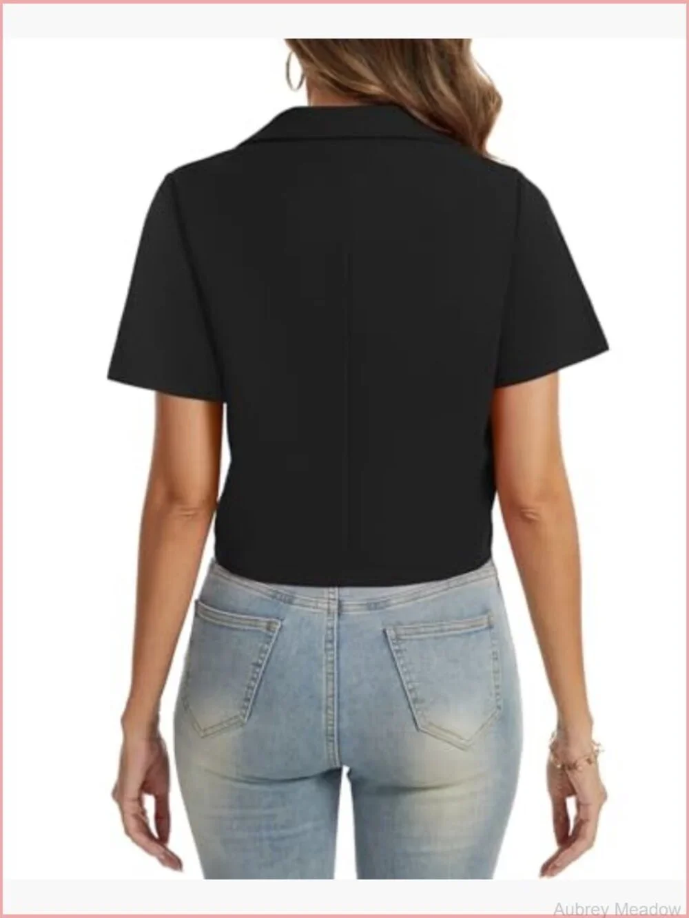 Cropped Blazer Business Casual Open Front Short Sleeve Single Button Jacket